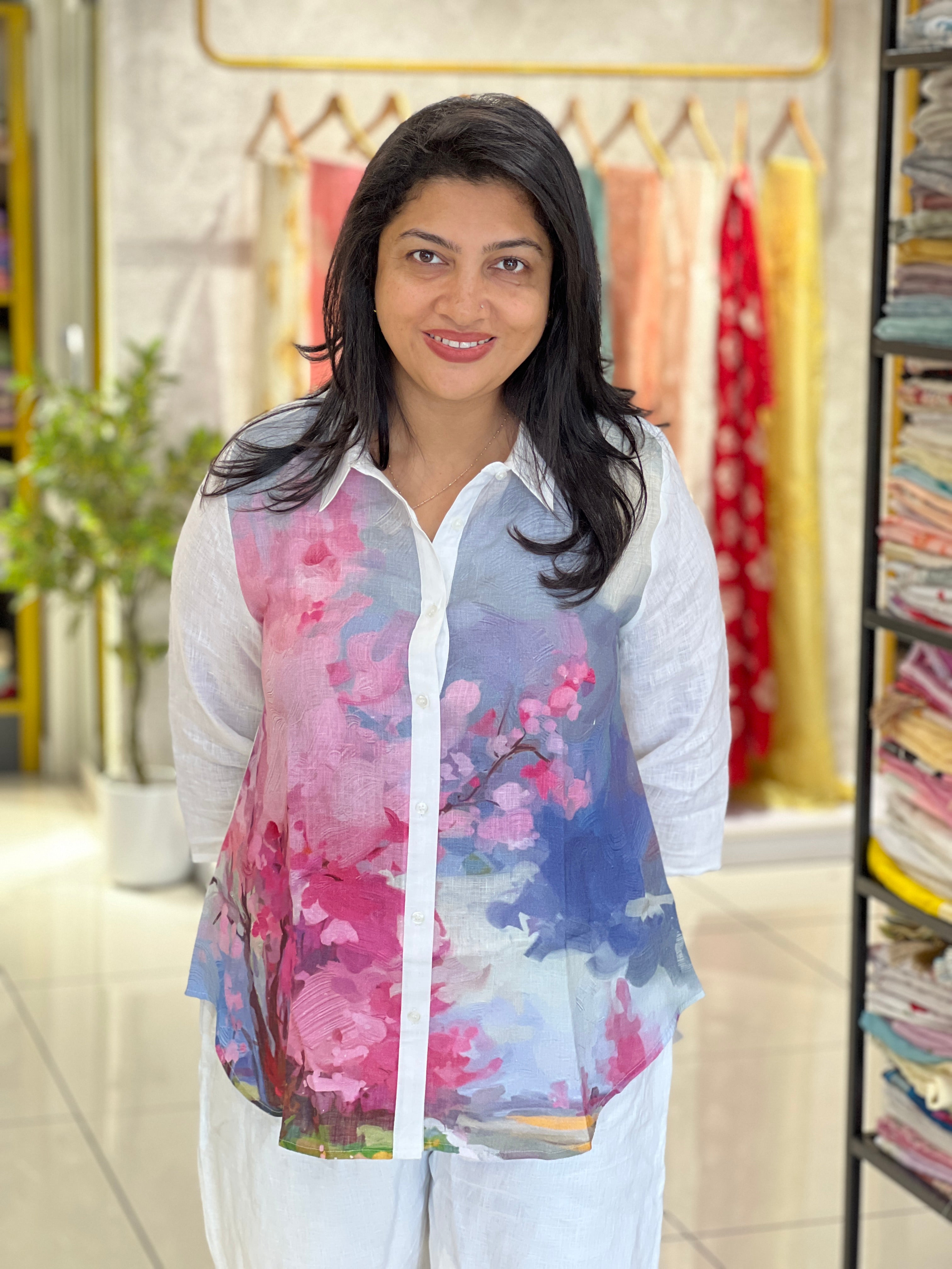 Floral Printed Shirt Pattern Pure Linen Kurta | RAG111