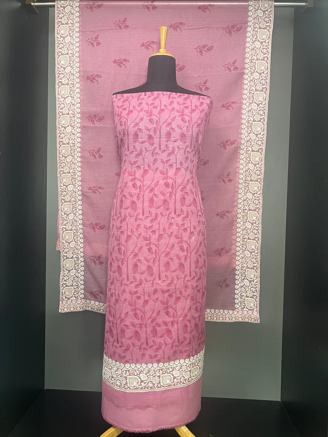 Print With Machine Embroidery Detailed Check Kota Salwar Set | HE163