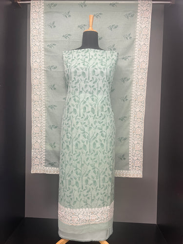 Print With Machine Embroidery Detailed Check Kota Salwar Set | HE160