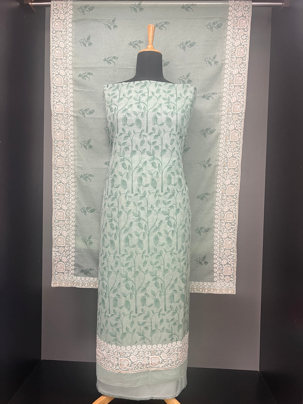 Print With Machine Embroidery Detailed Check Kota Salwar Set | HE160