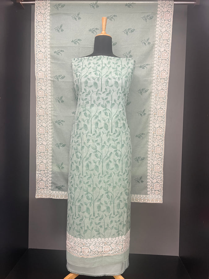 Print With Machine Embroidery Detailed Check Kota Salwar Set | HE160