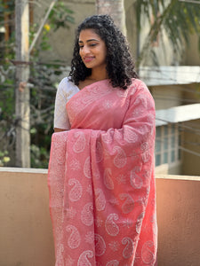 Traditional Chikankari Hand Embroidery Pattern Check Kota Saree | TOT114