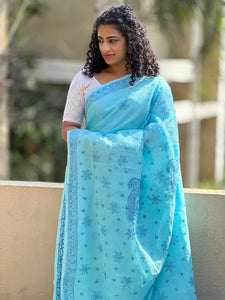 Traditional Chikankari Hand Embroidery Pattern Check Kota Saree | TOT112