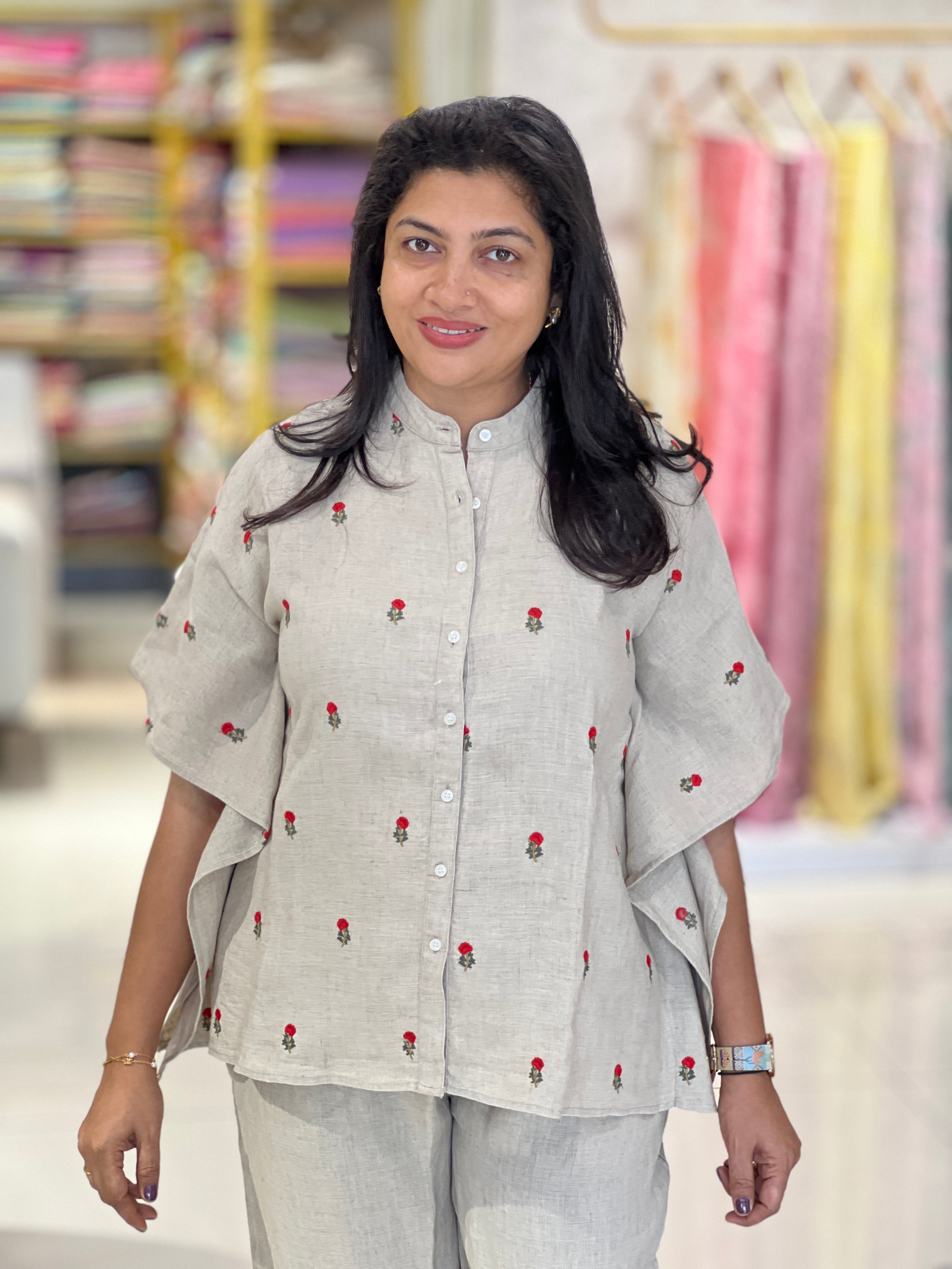 Machine Embroidery Detailed Pure Linen Cord Set | RAG114