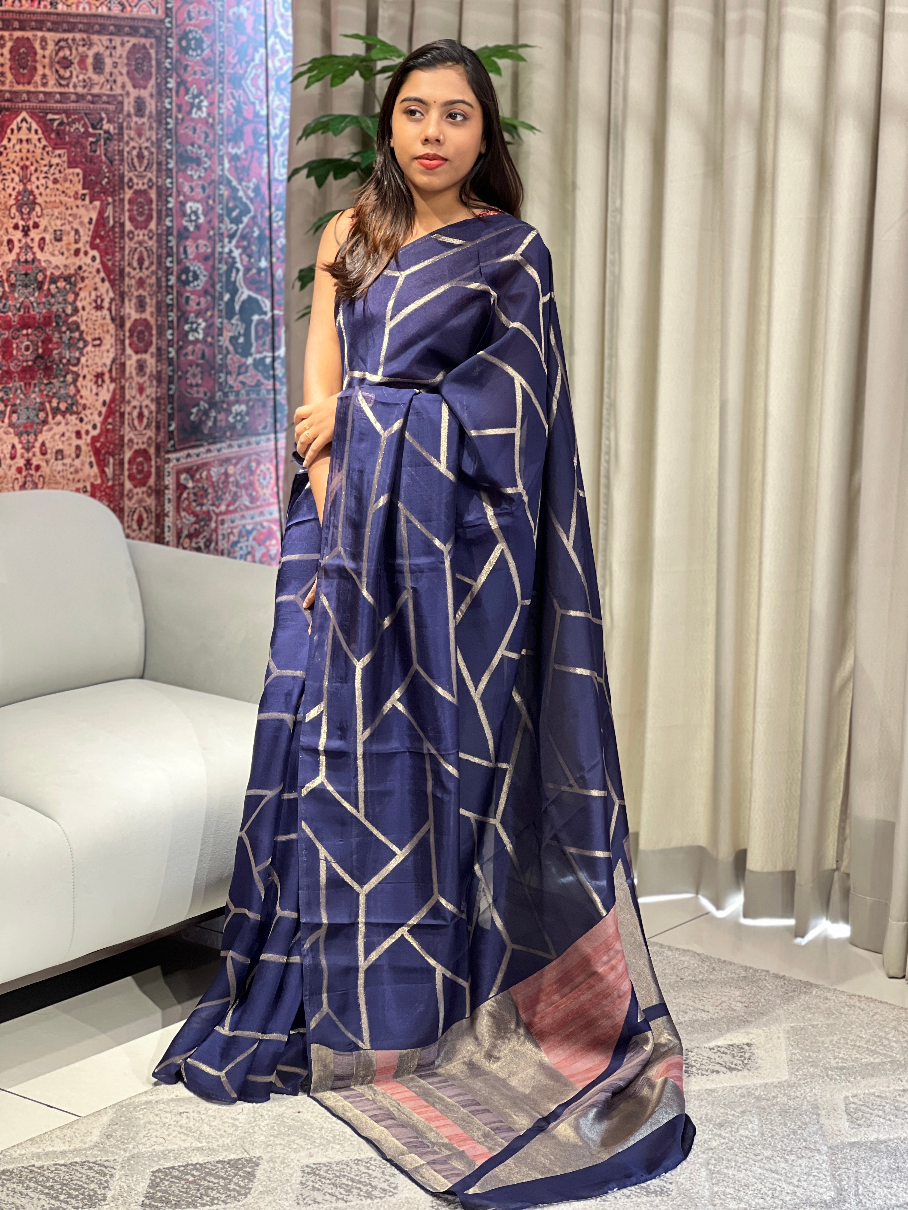 Zari Woven Geometric Patterned Banarasi Silk | YNG641
