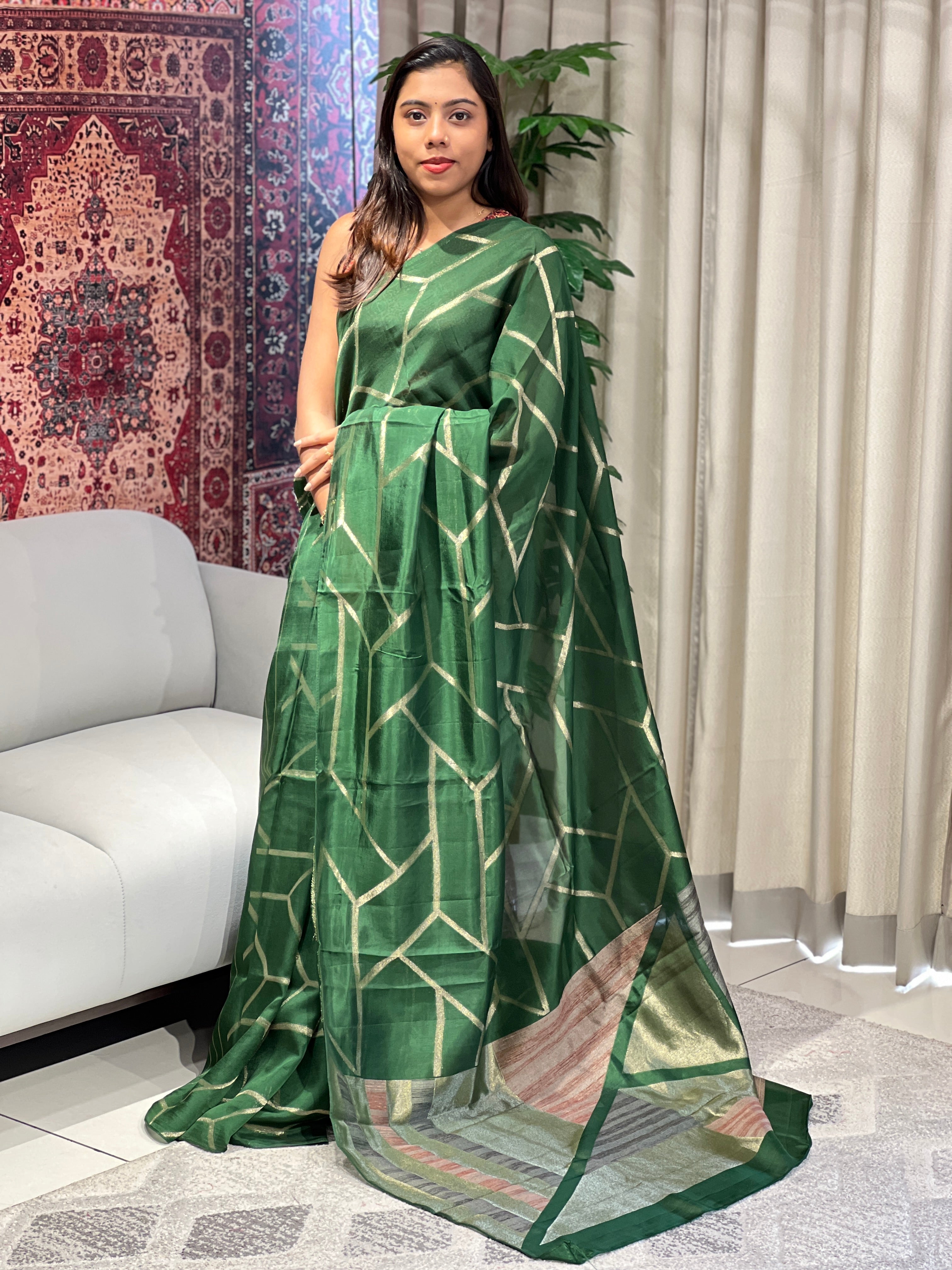 Zari Woven Geometric Patterned Banarasi Silk | YNG642