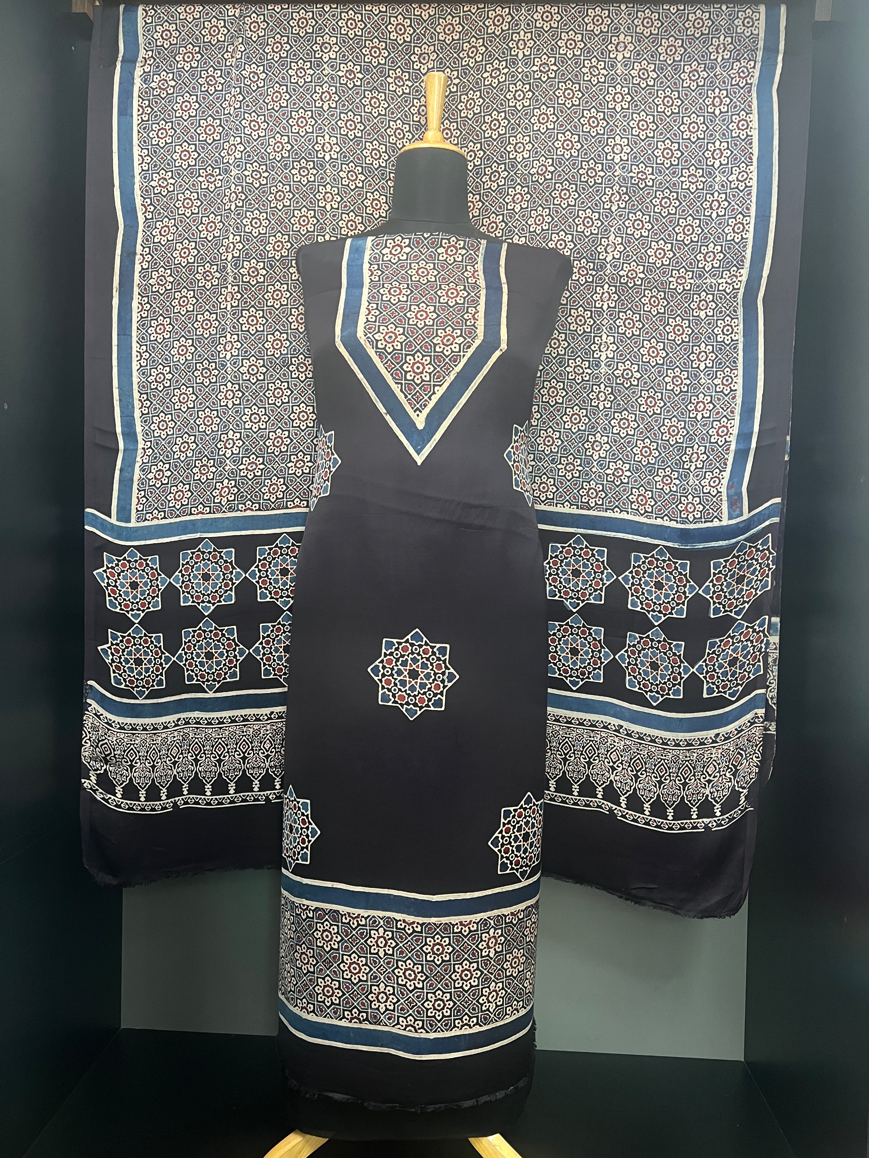 Ajrakh Print Detailed Semi Modal Salwar Set | HE203