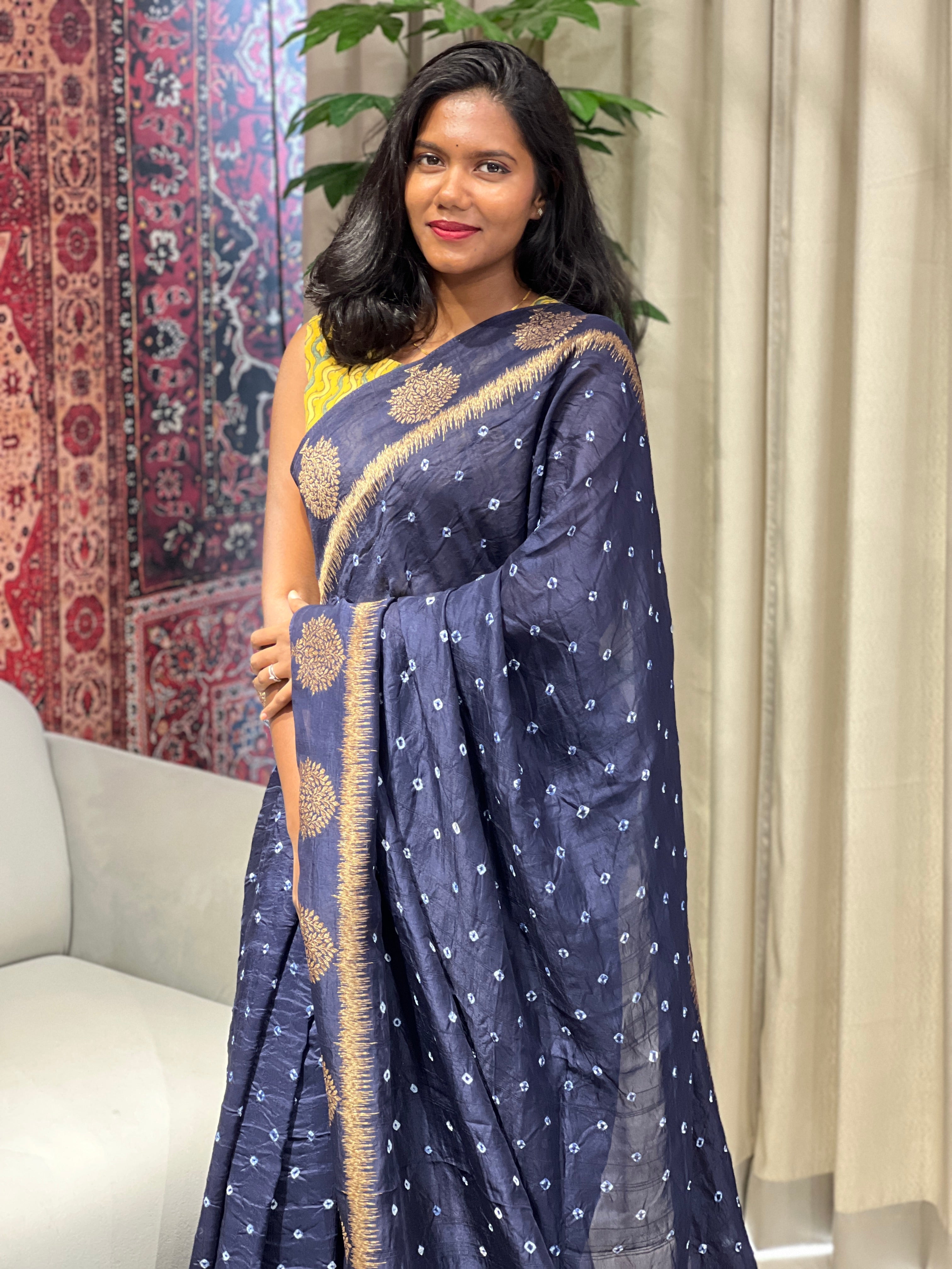 Bandhani Tie & Dye Patterned Banarasi Silk Saree | YNG657