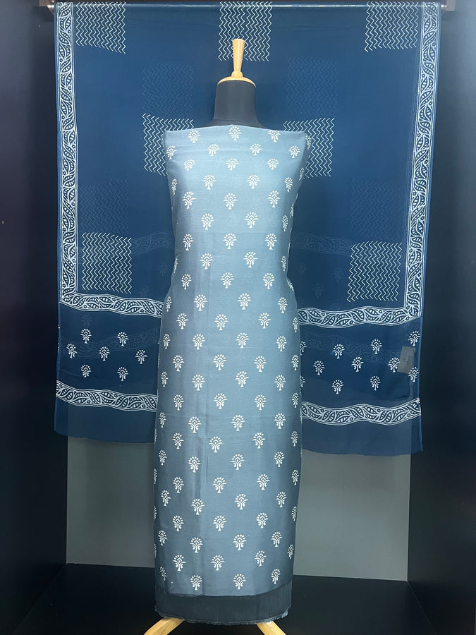 Block Print Detailed Chanderi Salwar Set | HE181