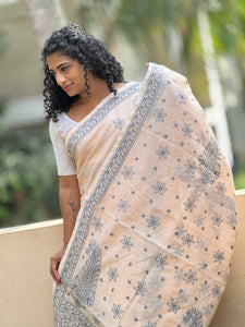 Traditional Chikankari Hand Embroidery Pattern Check Kota Saree | TOT109
