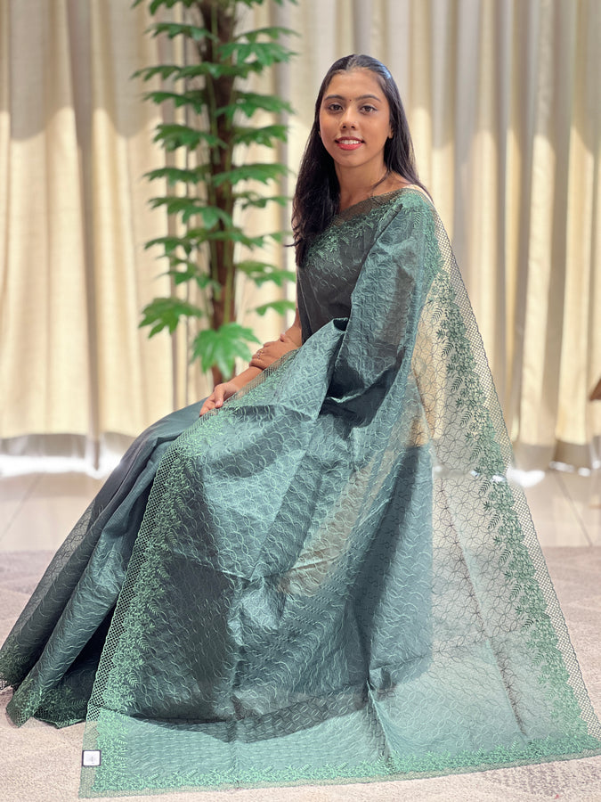 Machine Embroidery With Cutwork Detailed Silky Kota Saree | BLD1184