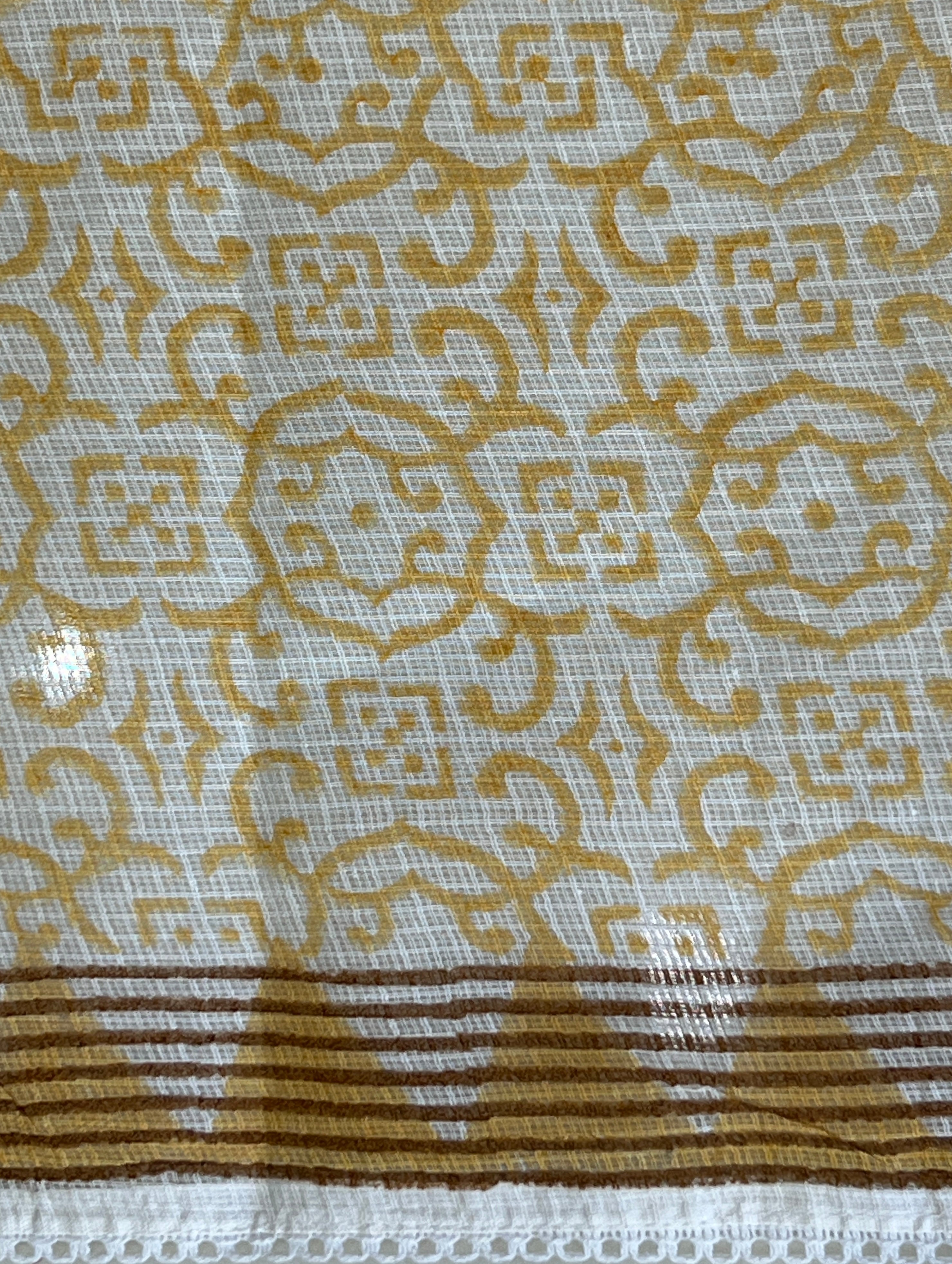 Block Printed Muga Check Organza Saree | PF1209