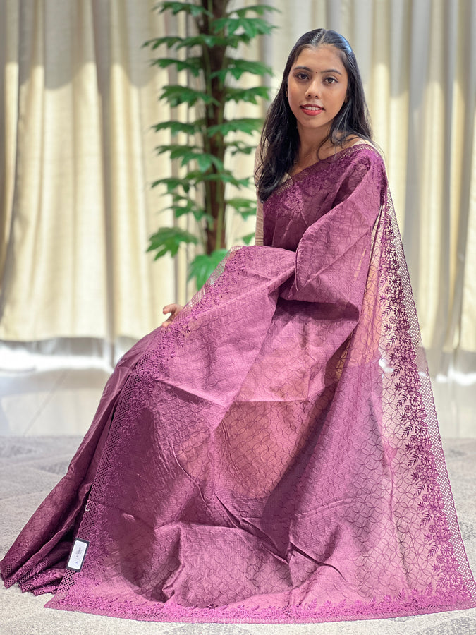 Machine Embroidery With Cutwork Detailed Silky Kota Saree | BLD1185