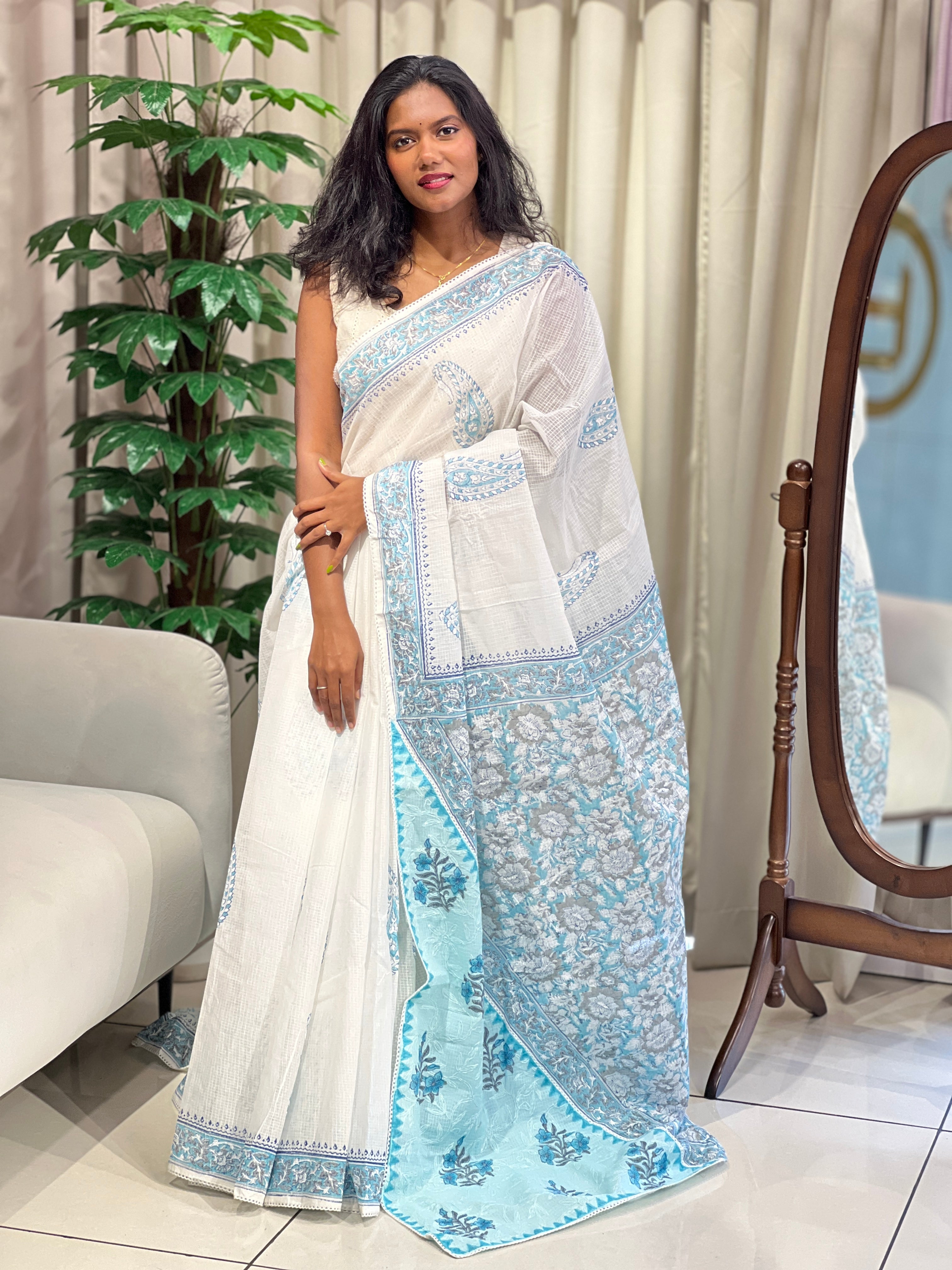 Paisley Printed Muga Check Organza Saree | PF1218