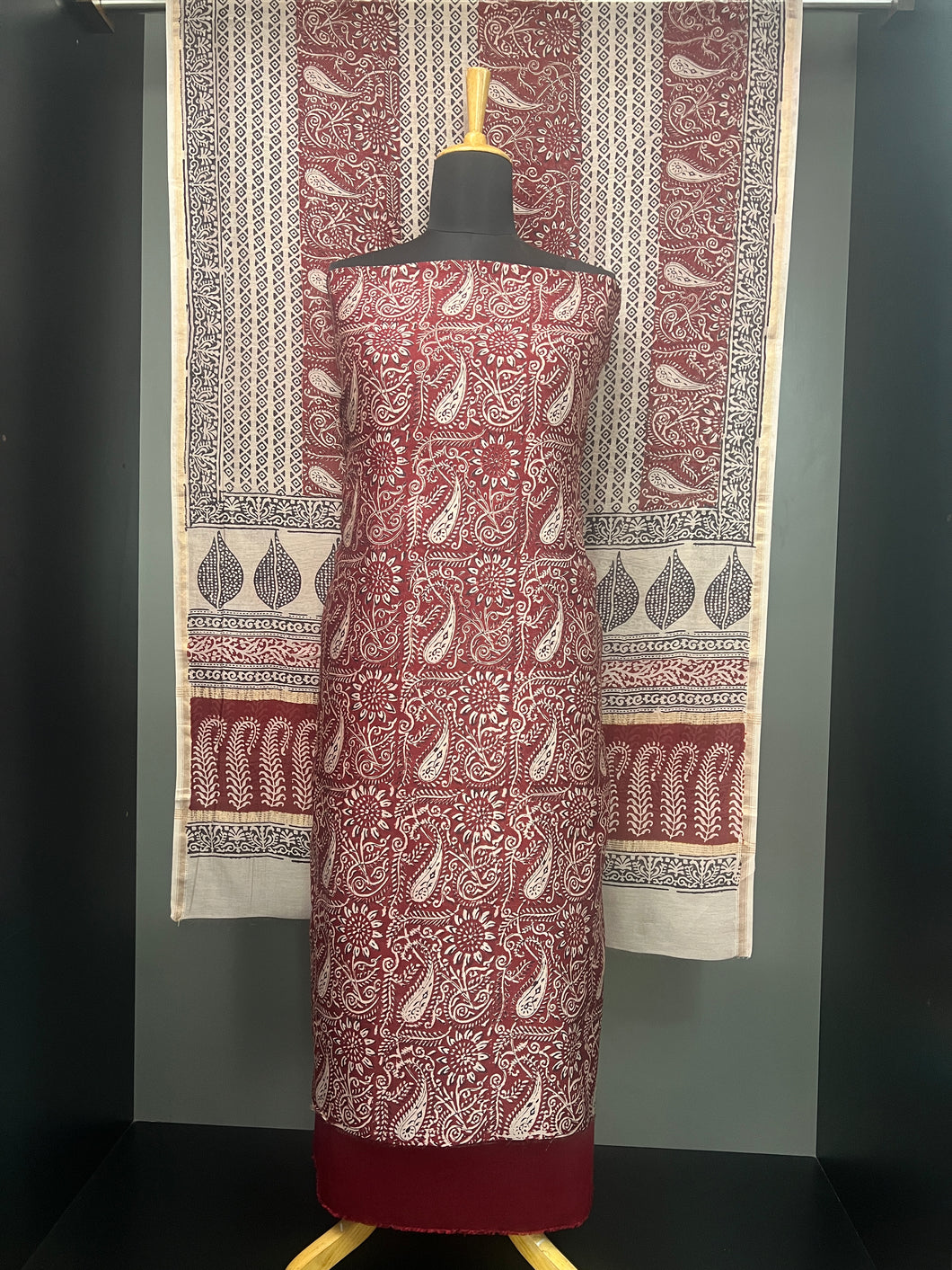 Paisley Block Print Detailed Pure Chanderi Salwar Set | HE193