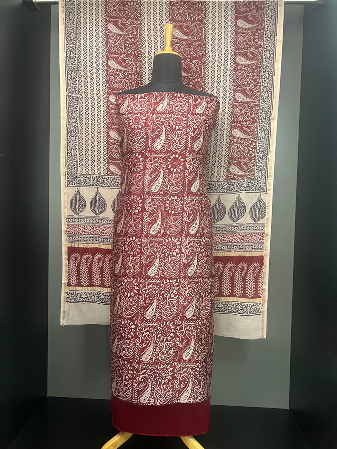 Paisley Block Print Detailed Pure Chanderi Salwar Set | HE193