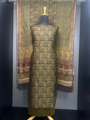 Paisley Block Print Detailed Pure Chanderi Salwar Set | HE194
