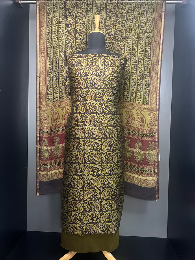 Paisley Block Print Detailed Pure Chanderi Salwar Set | HE194