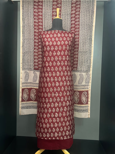 Floral Block Print Detailed Pure Chanderi Salwar Set | HE190