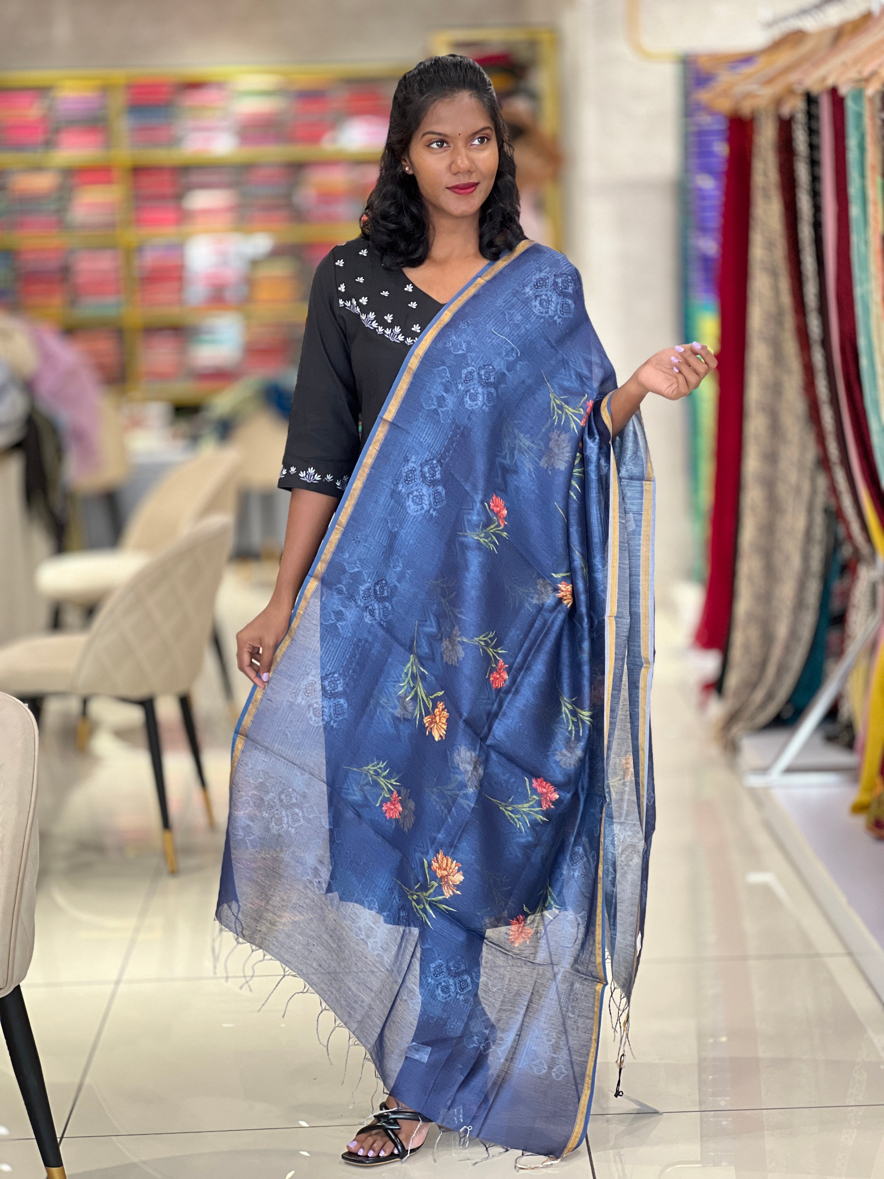Digital Printed Noil Tussar Dupattas | ACT774
