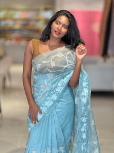Floral Applique Work Detailed Organza Saree | MM143
