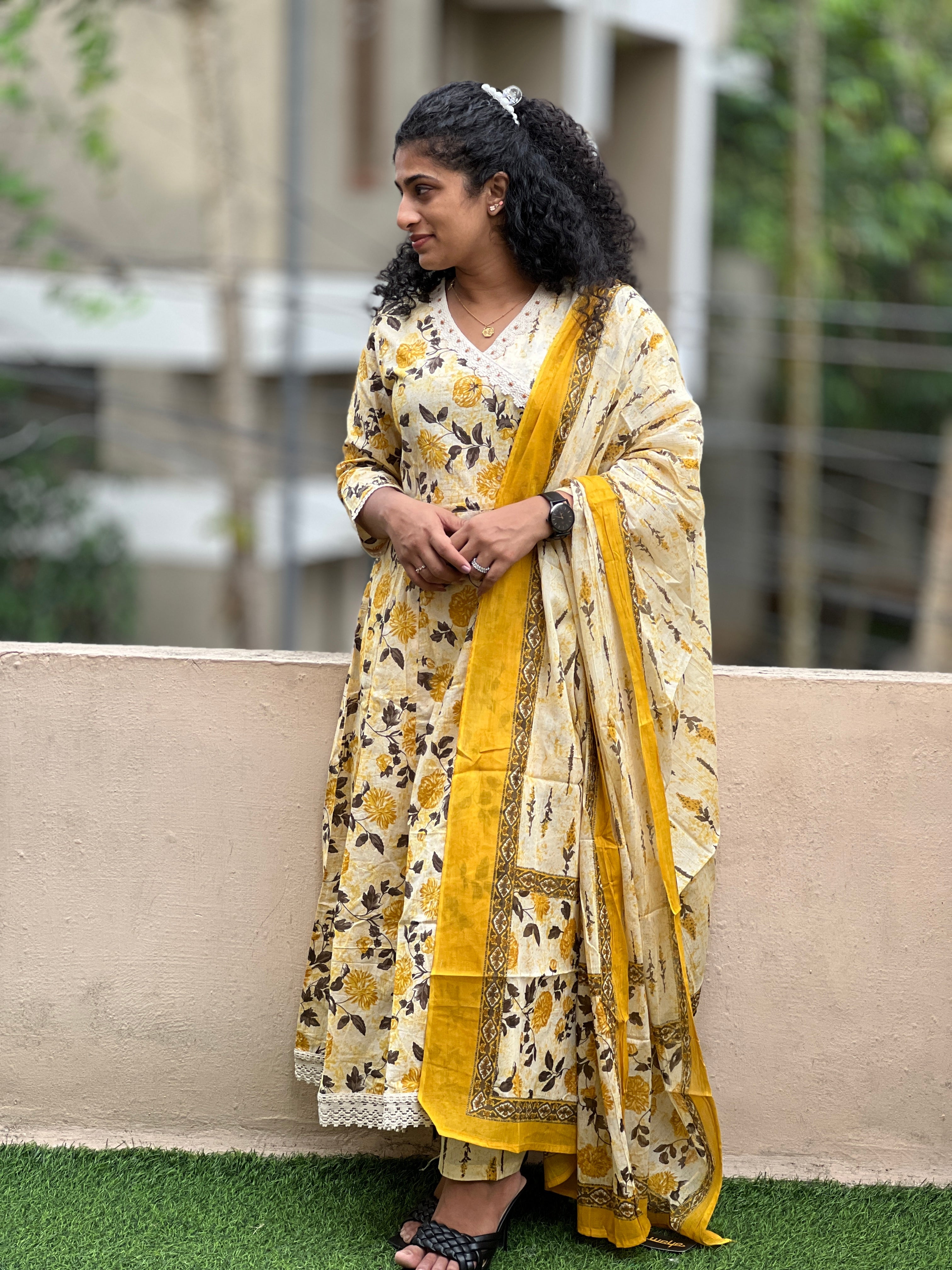 Angrakha Pattern With Printed Design Cotton Kurta Set | NCF169