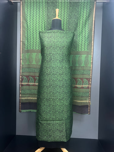 Floral Block Print Detailed Pure Chanderi Salwar Set | HE191