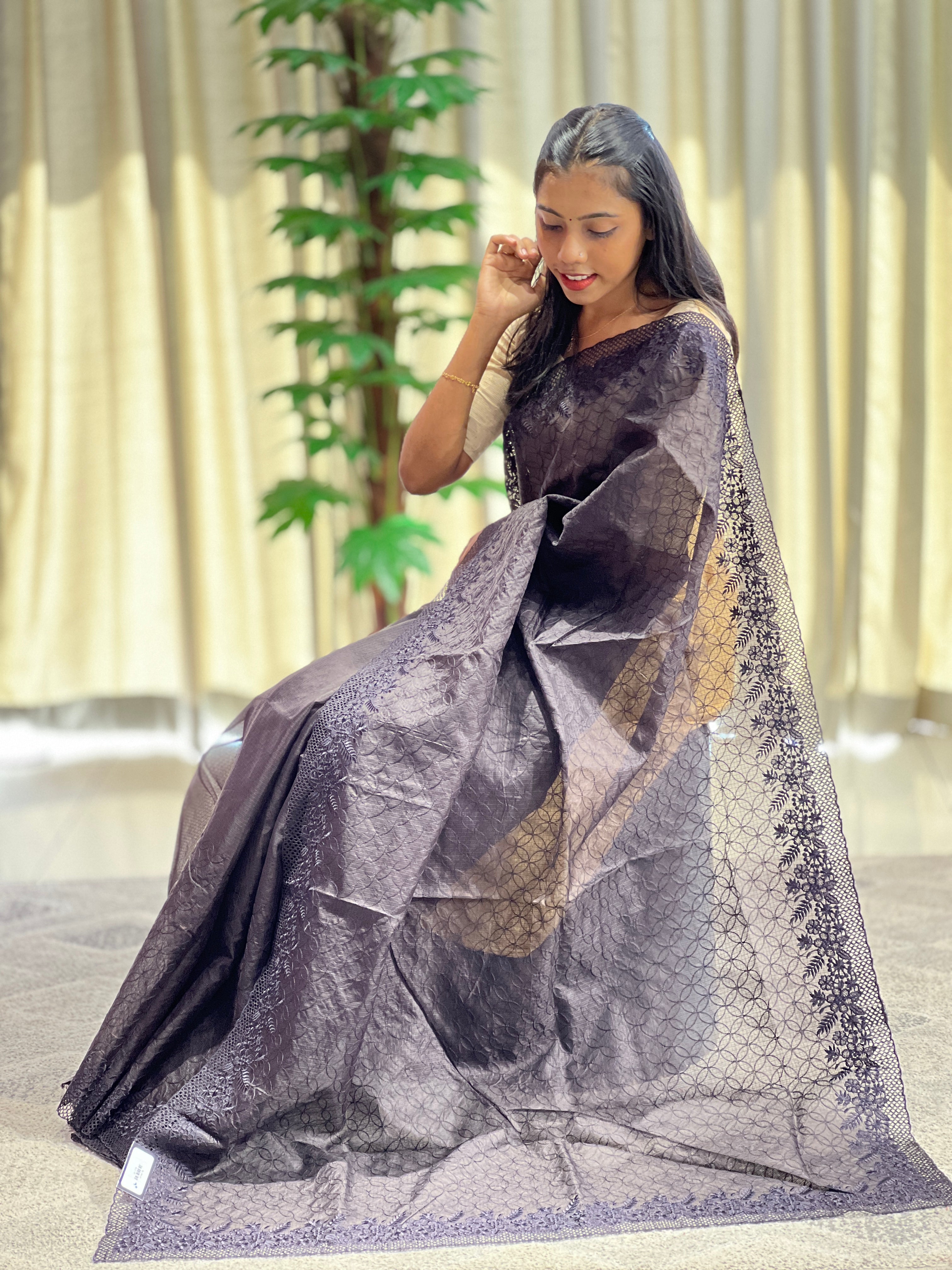 Machine Embroidery With Cutwork Detailed Silky Kota Saree | BLD1187