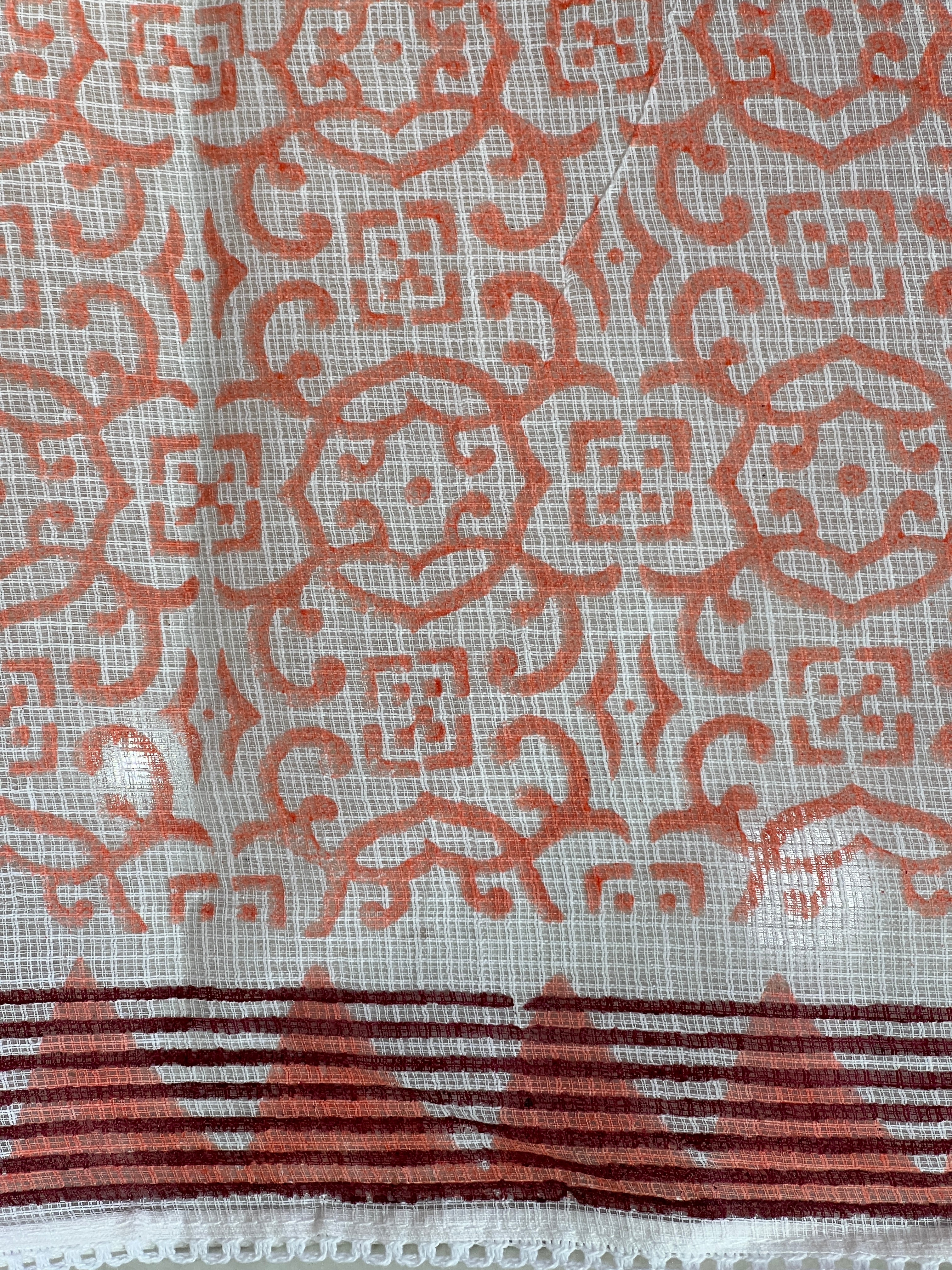 Block Printed Muga Check Organza Saree | PF1215