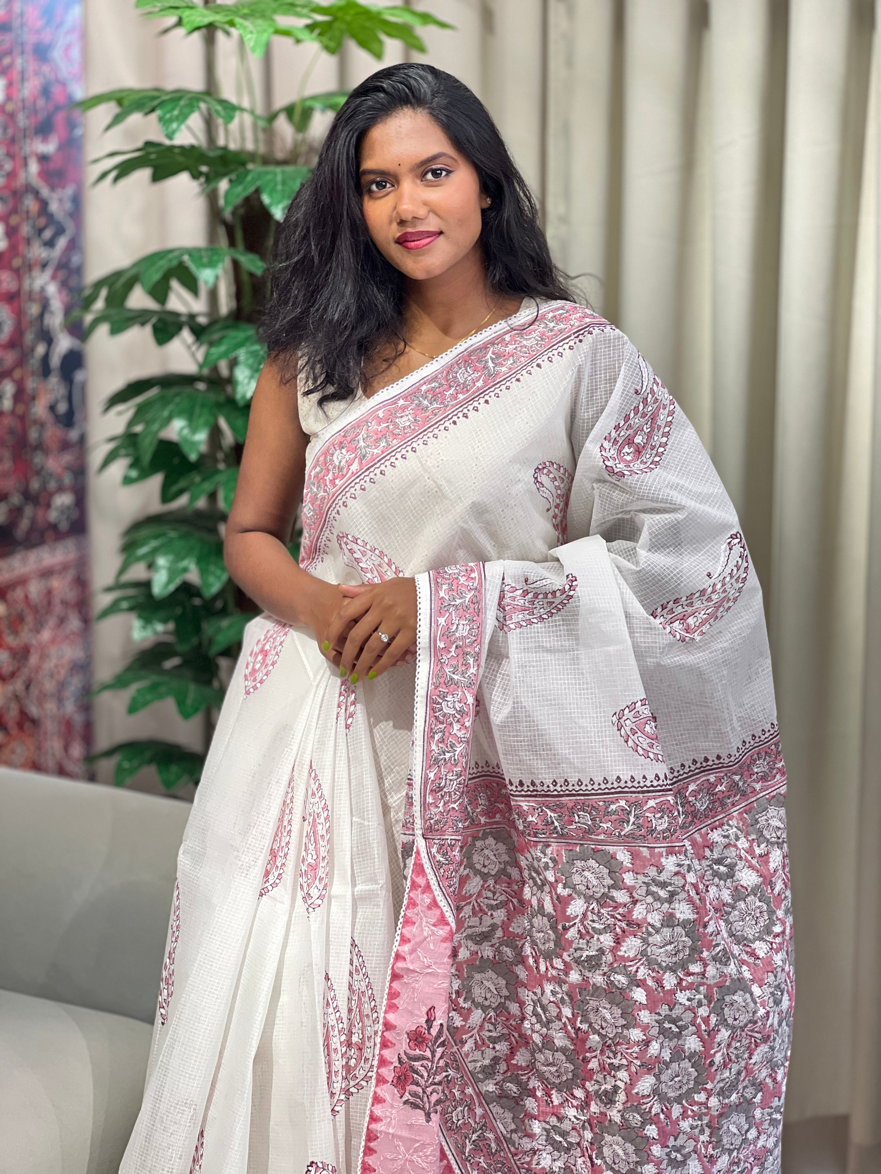 Paisley Printed Muga Check Organza Saree | PF1217