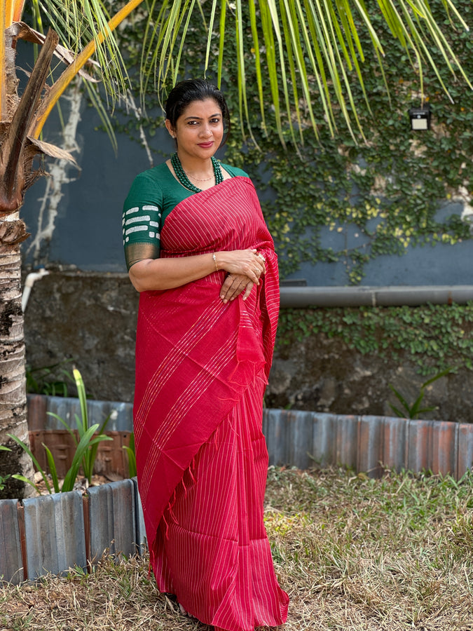 Red Color Staple Cotton Saree | DLS230