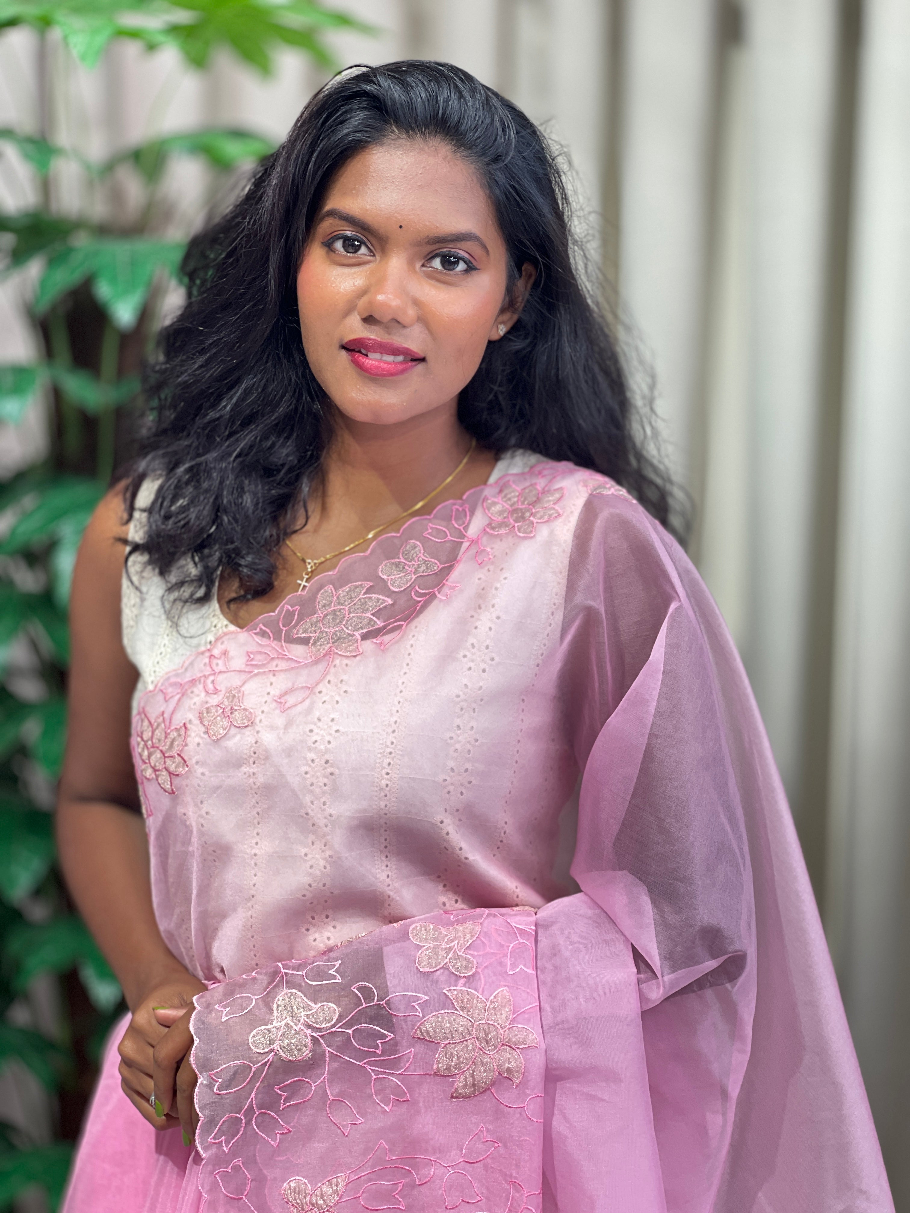 Floral Applique Work Detailed Organza Saree | MM369