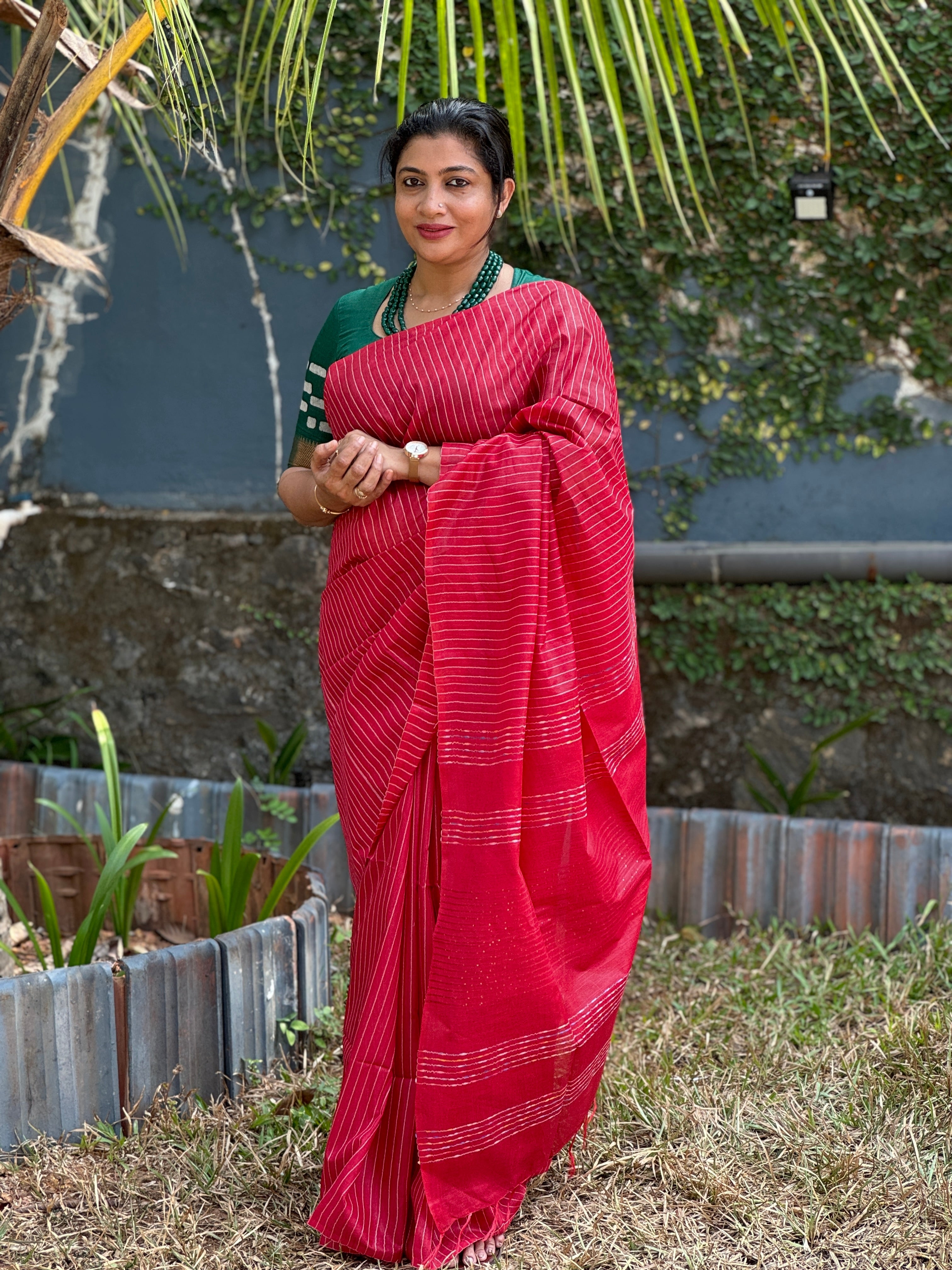 Red Color Staple Cotton Saree | DLS230