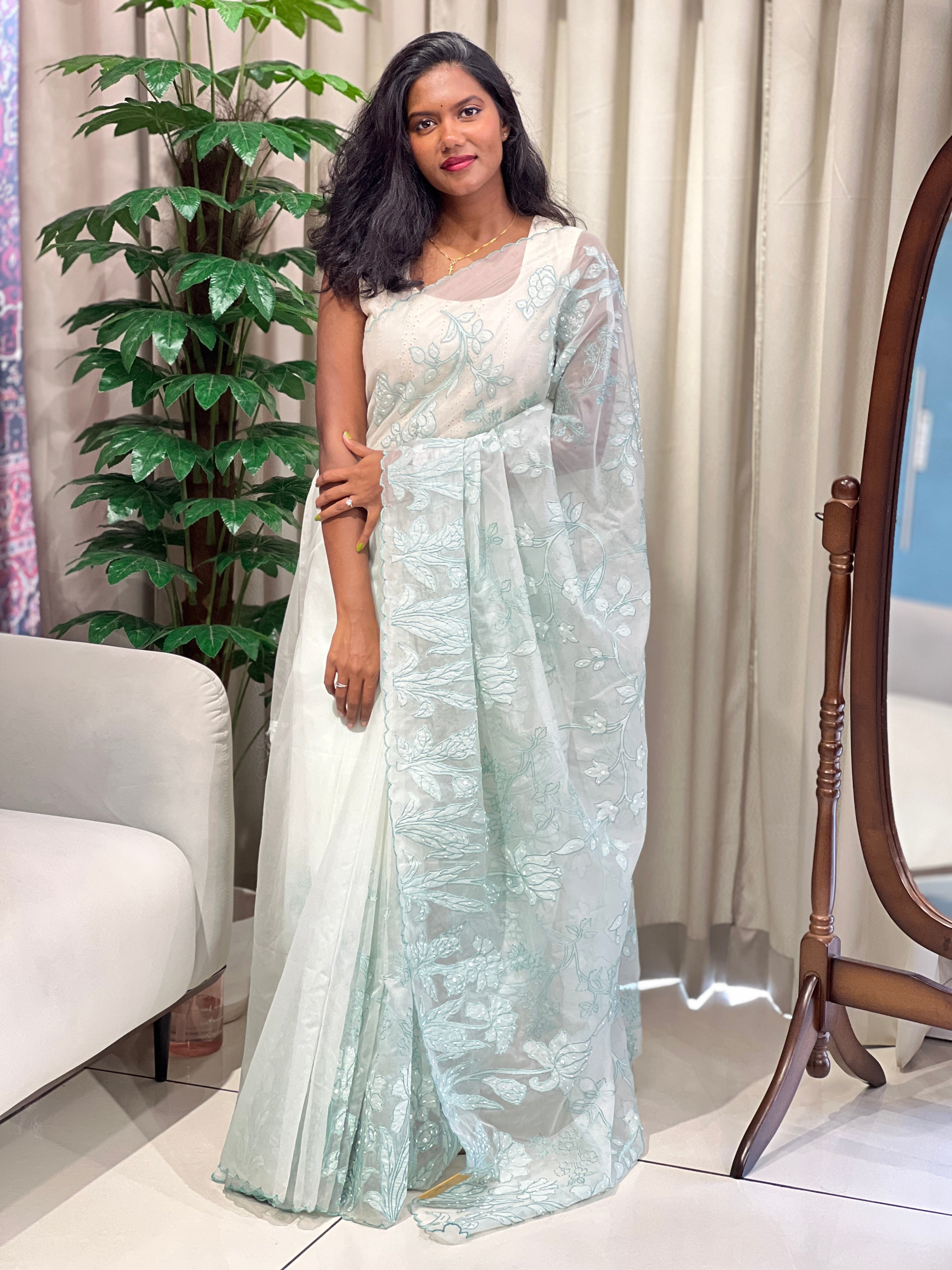 Applique Patterned Organza Saree | MM335