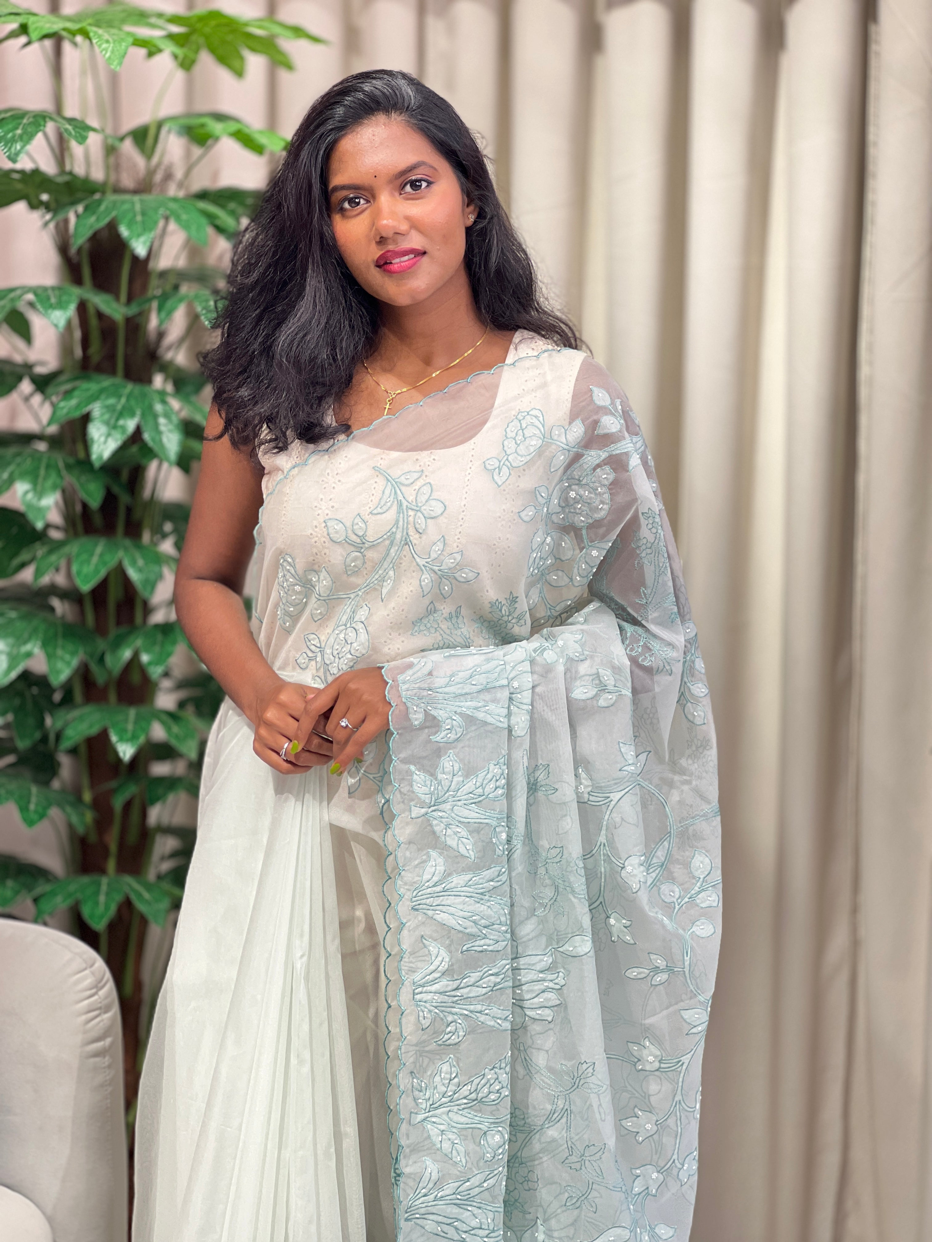 Applique Patterned Organza Saree | MM335