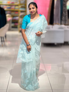 Lotus Applique Work Detailed Organza Saree | MM137