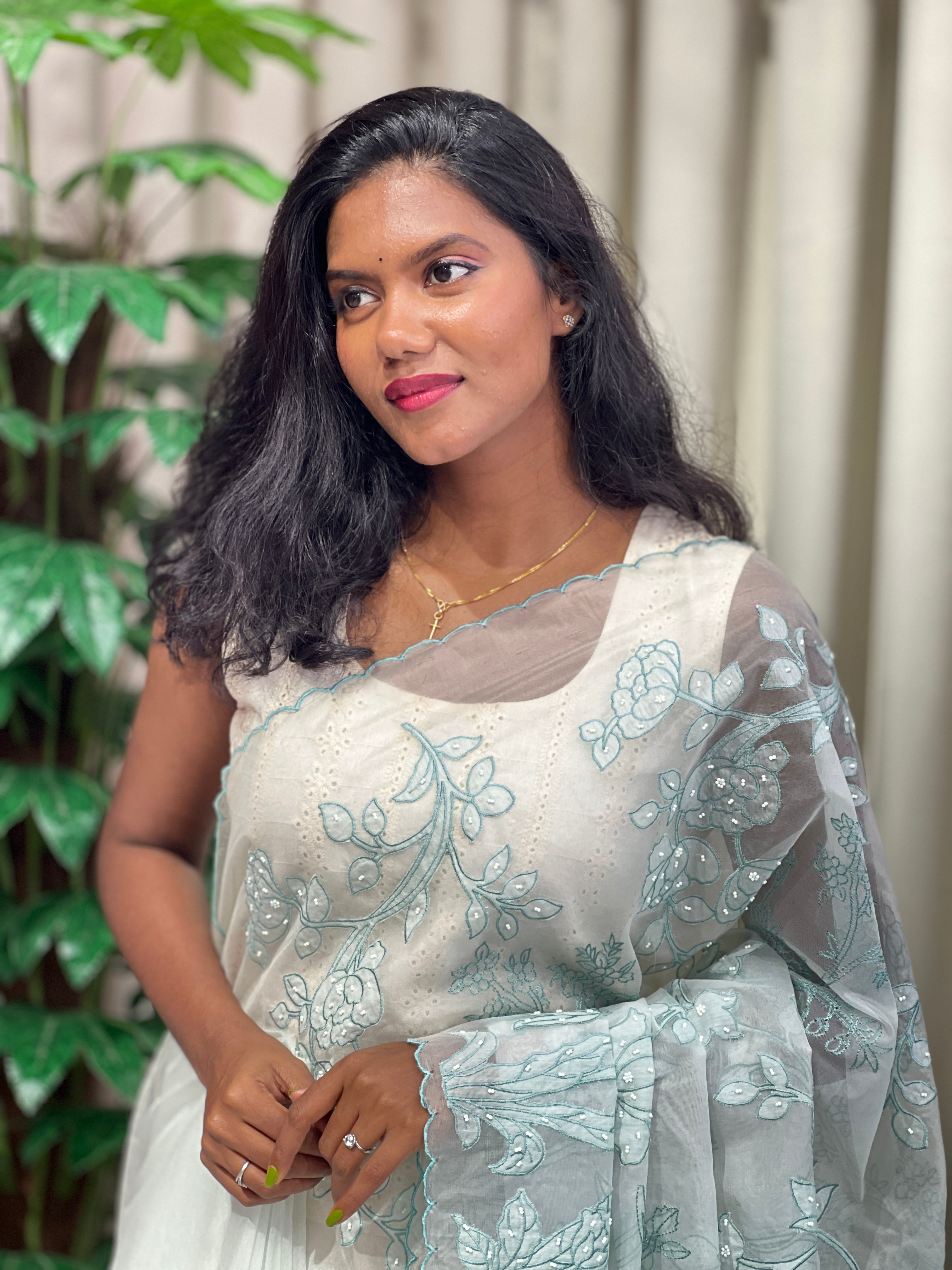 Applique Patterned Organza Saree | MM335