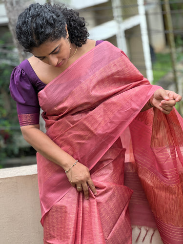Bamboo Tussar Lahar Weaving Pattern Saree | ACT1144