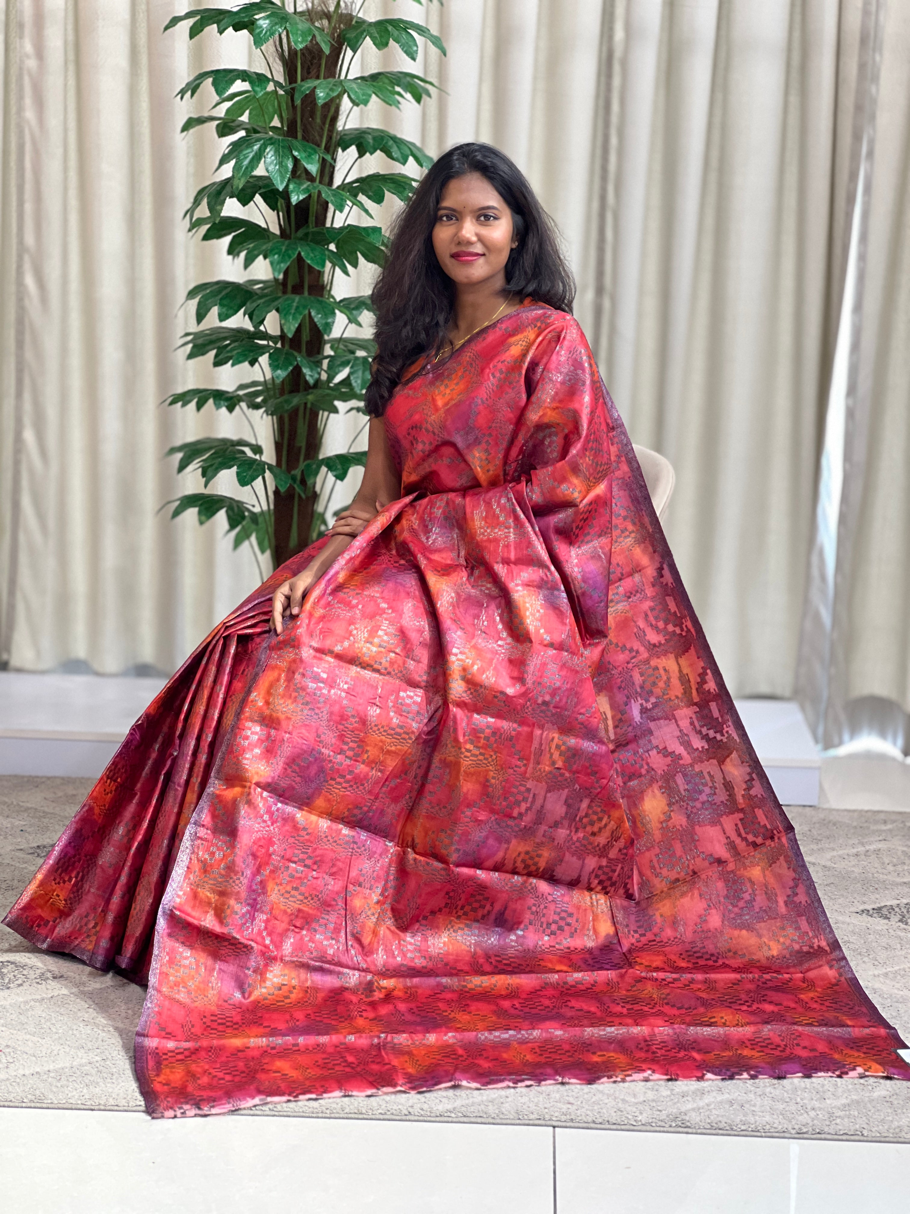 Tie & Dye Pattern Tussar Saree | GA126