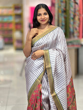 Kalamkari & Stripe Print Detailed Tussar Saree | ACT1618