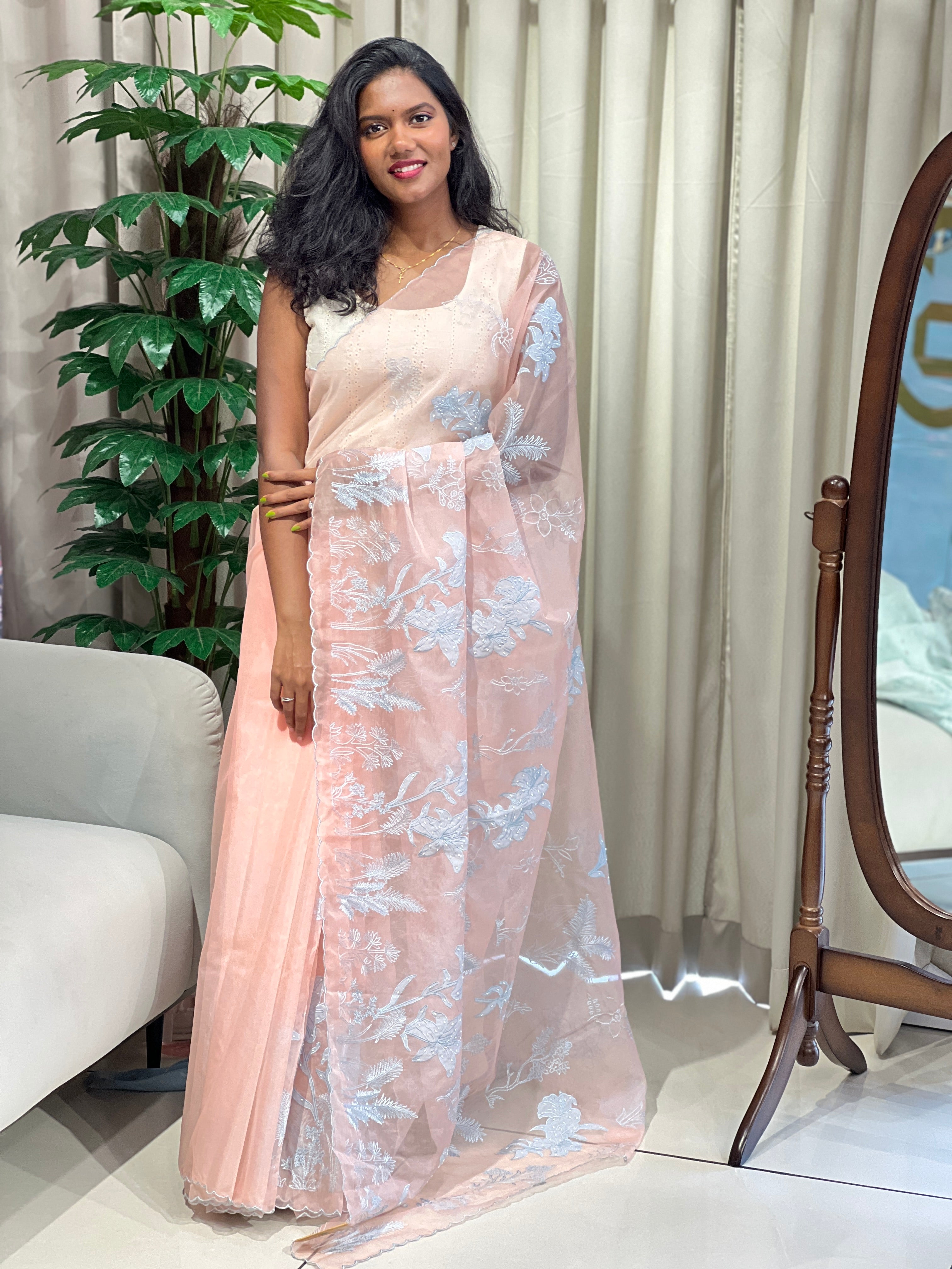 Applique Patterned Organza Saree | MM341