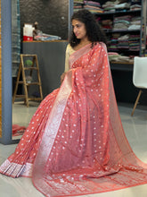 Silver Zari Buta Weaving Pattern Satin Georgette Saree | YNG259
