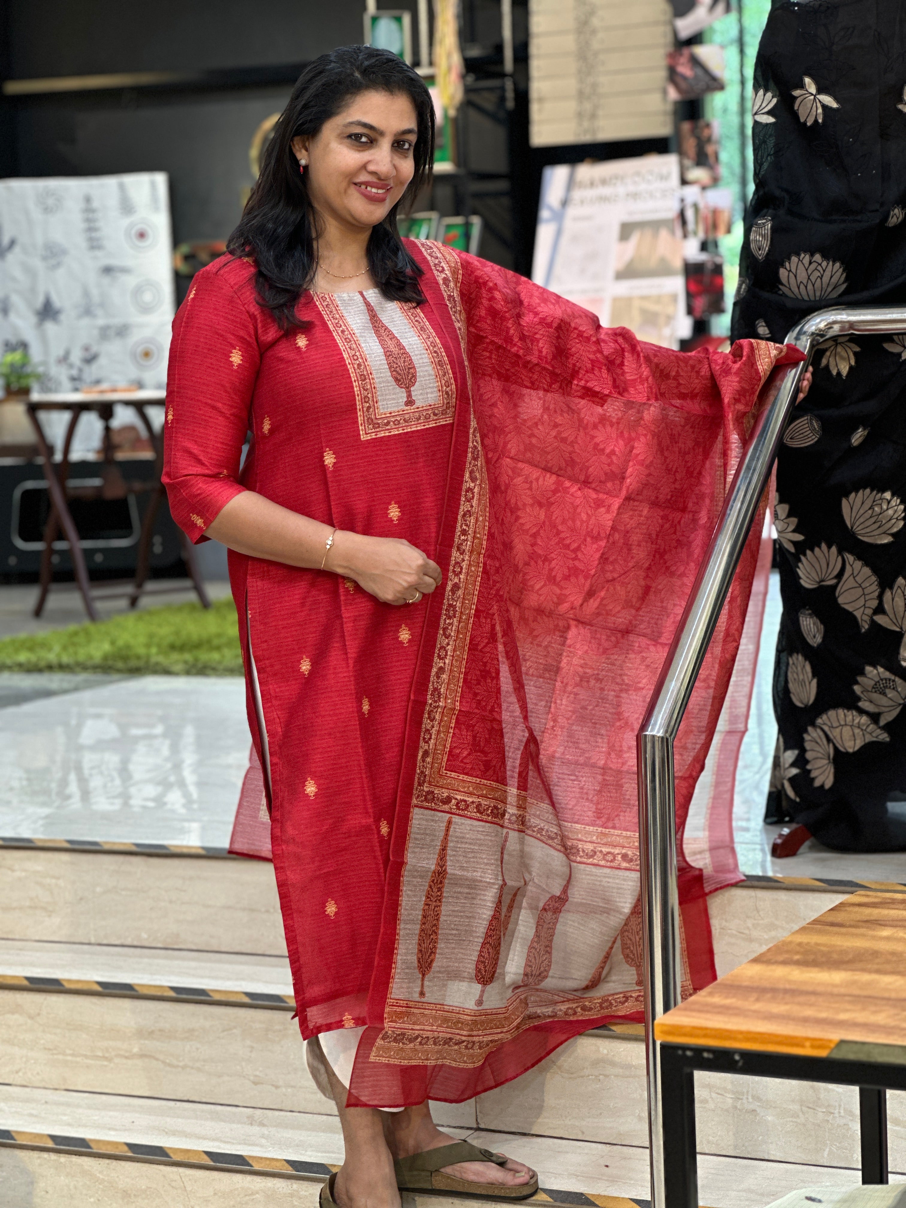 Printed Semi Tussar Unstitched Salwar Set (Without Bottom) | SSN477