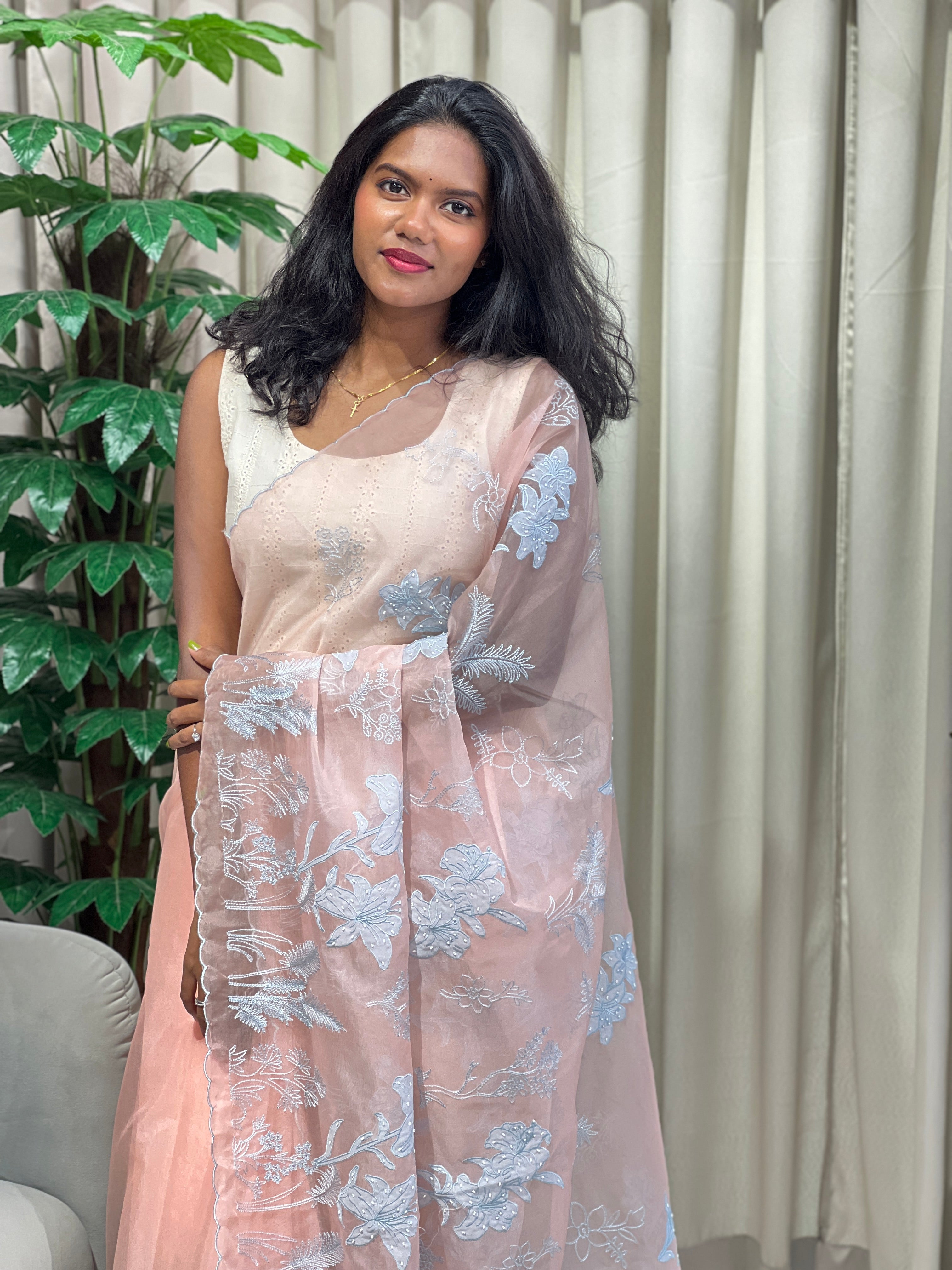 Applique Patterned Organza Saree | MM341