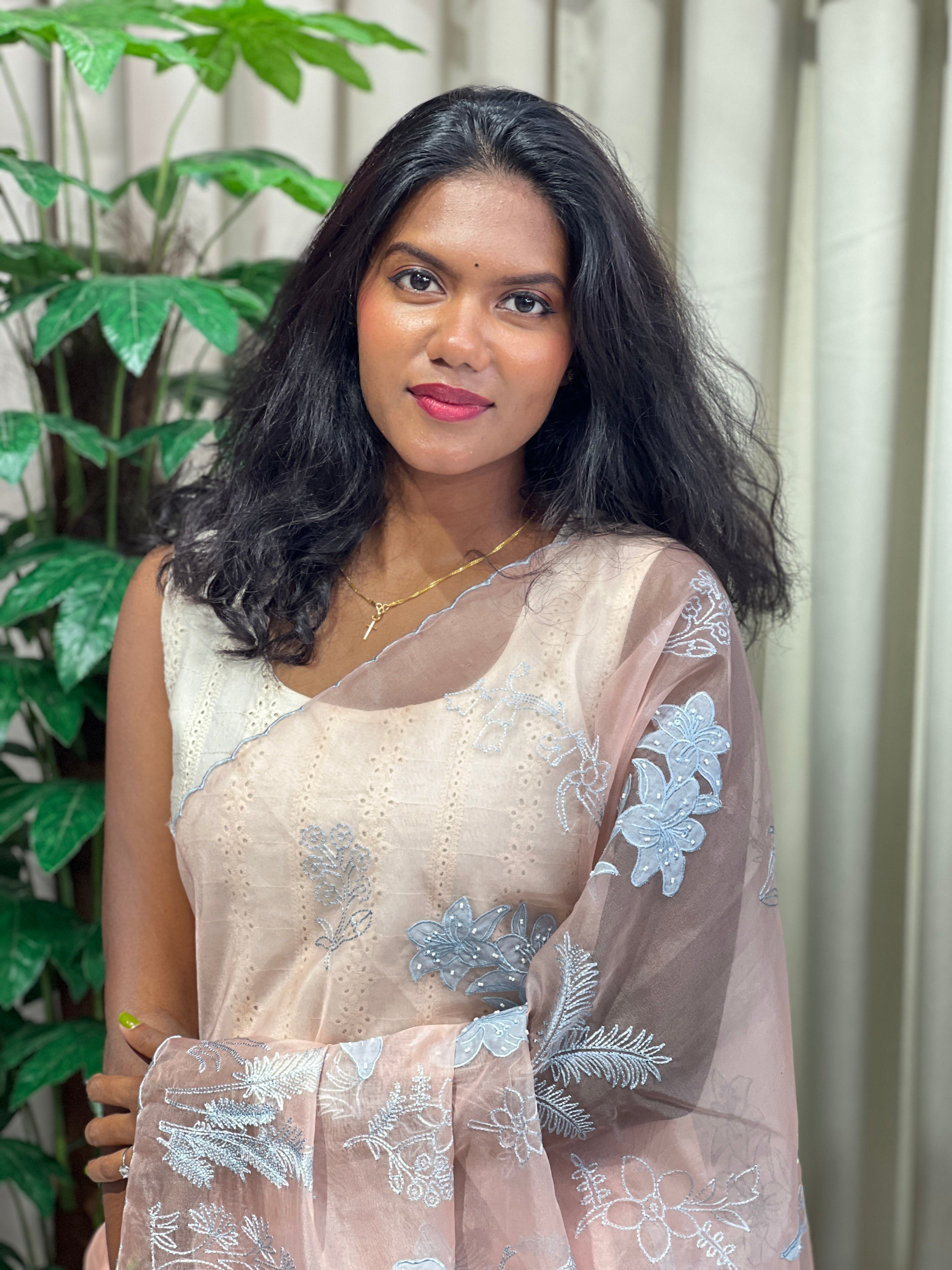 Applique Patterned Organza Saree | MM341