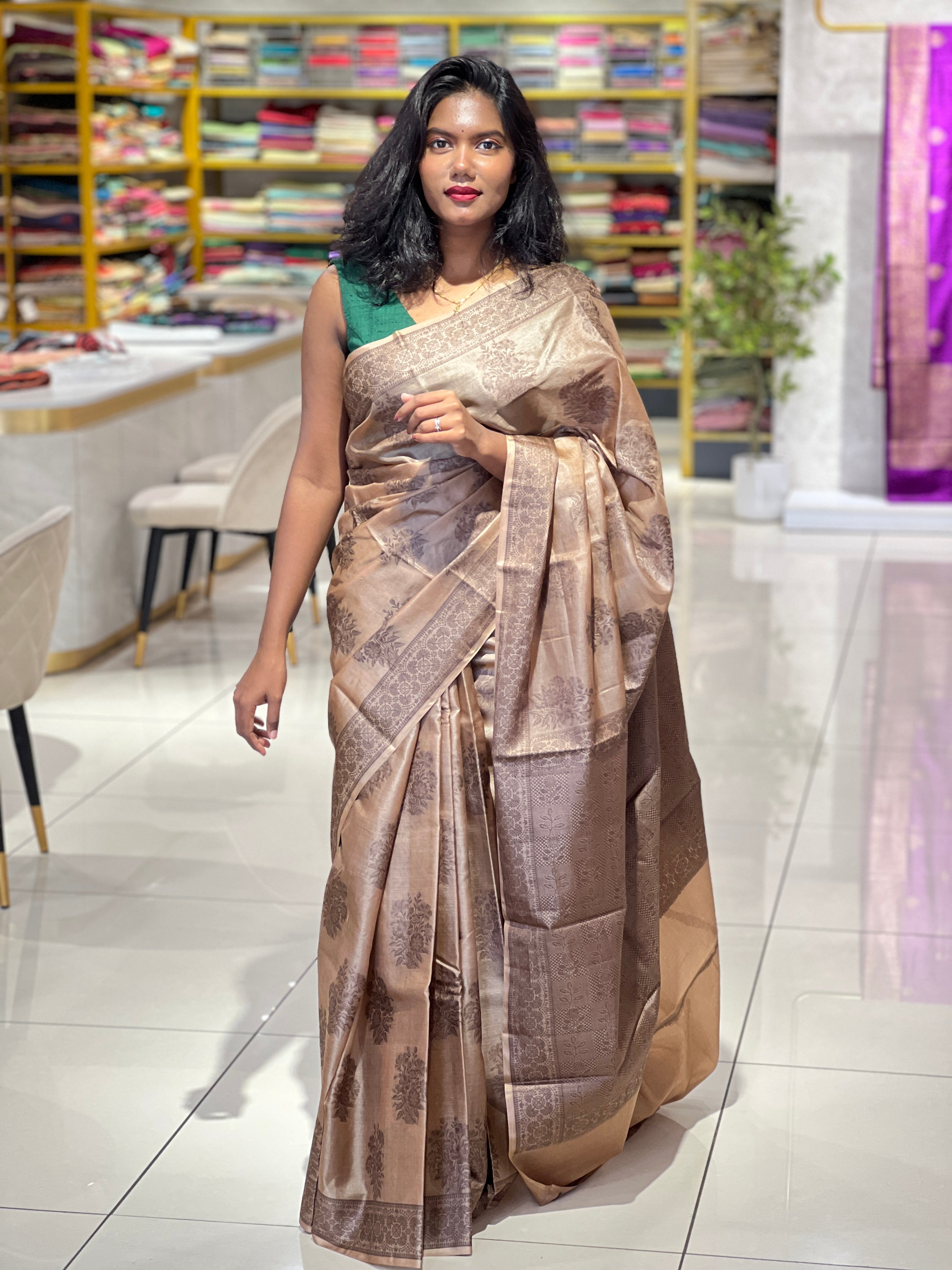 Floral Thread Woven Tussar Saree | YNG679