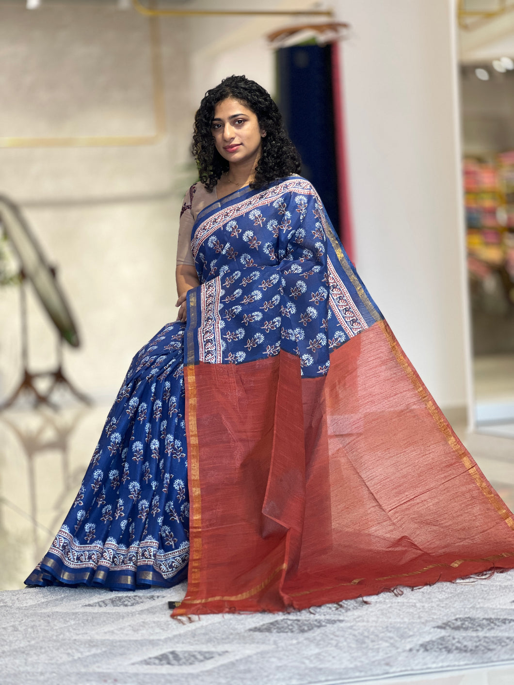 Screen Printed Bhagalpuri Linen Saree | US222