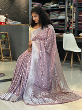Silver Zari Buta Weaving Pattern Satin Georgette Saree | YNG259