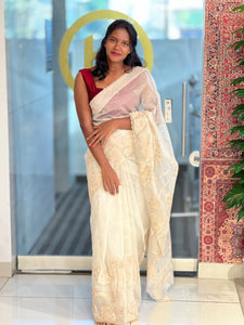 Floral Applique Detailed Organza Saree | MM138