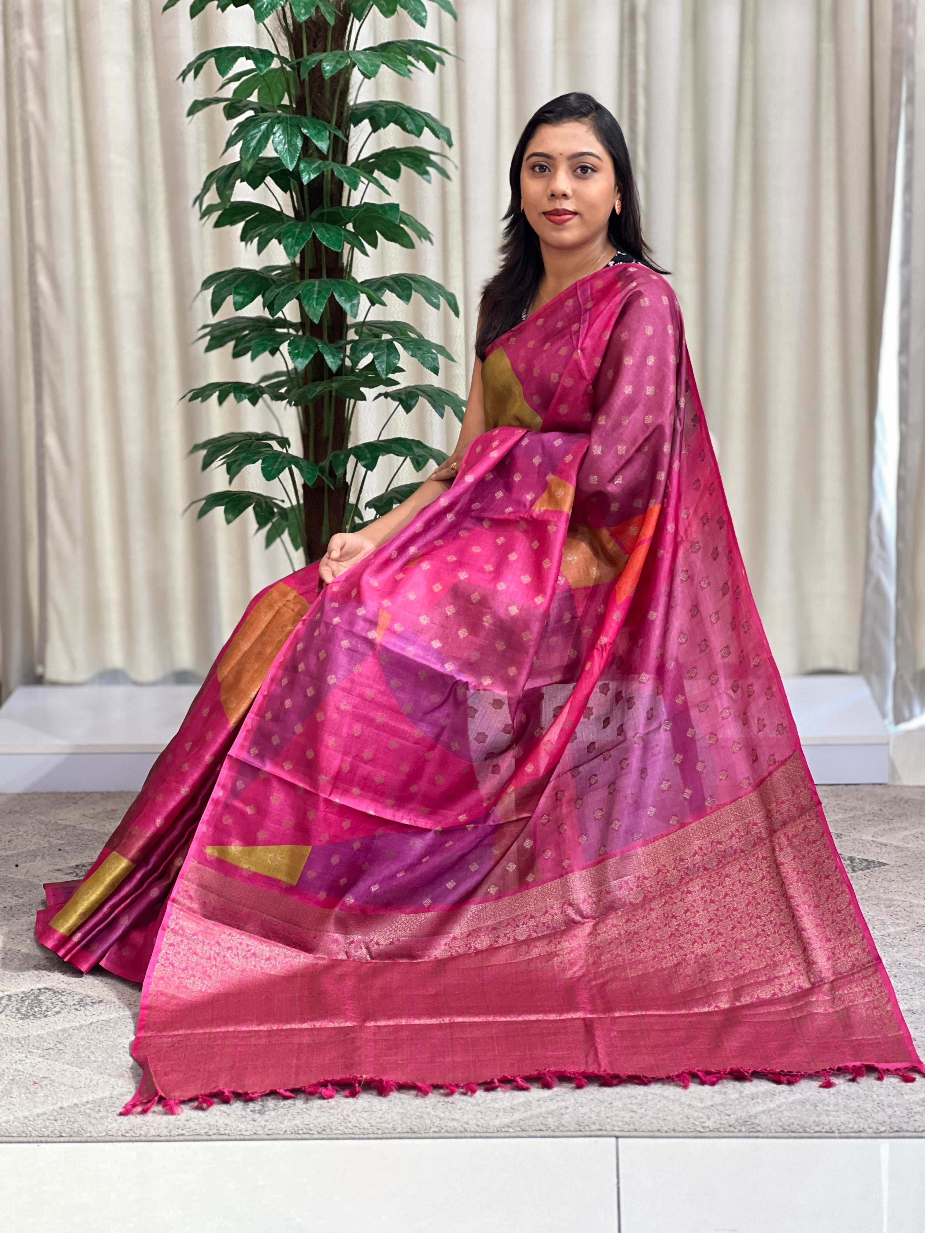 Digital Printed Pattern Soft Tussar Saree | YNG1594